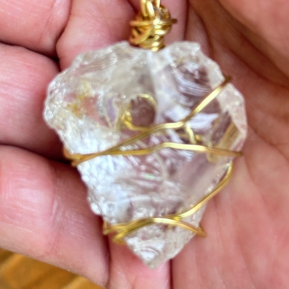 Gold Wire Wrapped Clear Quartz Gemstone Pendant Necklace handmade 4174-4217 - Picture 8 of 11